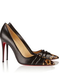 schwarze Leder Pumps mit Leopardenmuster von Christian Louboutin