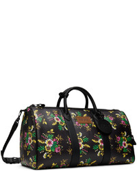 schwarze Leder Reisetasche mit Blumenmuster von Kenzo