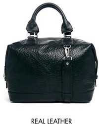 schwarze Leder Reisetasche von Asos