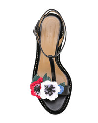 schwarze Leder Sandaletten mit Blumenmuster von Sonia Rykiel