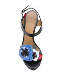 schwarze Leder Sandaletten mit Blumenmuster von Sonia Rykiel