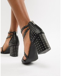 schwarze Leder Sandaletten von Glamorous