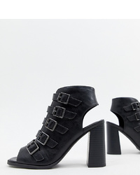 schwarze Leder Sandaletten von New Look
