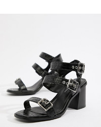 schwarze Leder Sandaletten von New Look Wide Fit