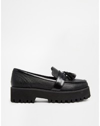 schwarze Leder Slipper mit Quasten von Asos