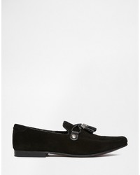 schwarze Leder Slipper mit Quasten von Asos