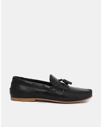 schwarze Leder Slipper mit Quasten von Asos