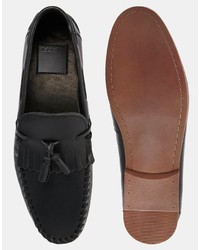 schwarze Leder Slipper mit Quasten von Asos