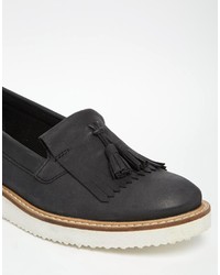 schwarze Leder Slipper mit Quasten von Asos