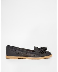 schwarze Leder Slipper mit Quasten von Asos