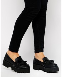 schwarze Leder Slipper mit Quasten von Asos