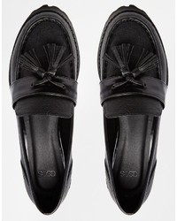 schwarze Leder Slipper mit Quasten von Asos