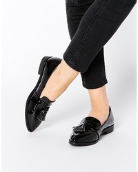 schwarze Leder Slipper mit Quasten von Daisy Street