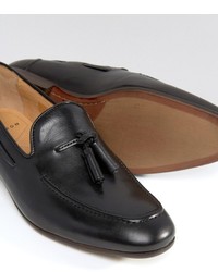 schwarze Leder Slipper mit Quasten