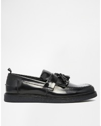 schwarze Leder Slipper mit Quasten von Fred Perry