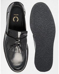 schwarze Leder Slipper mit Quasten von Fred Perry