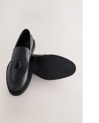 schwarze Leder Slipper mit Quasten von next
