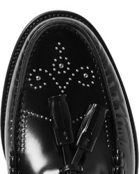 schwarze Leder Slipper mit Quasten von Saint Laurent