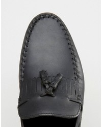 schwarze Leder Slipper mit Quasten von Asos