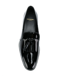 schwarze Leder Slipper mit Quasten von Saint Laurent