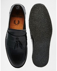 schwarze Leder Slipper mit Quasten von Fred Perry