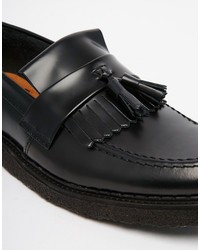 schwarze Leder Slipper mit Quasten von Fred Perry