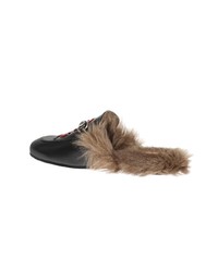 schwarze Leder Slipper mit Schlangenmuster von Gucci