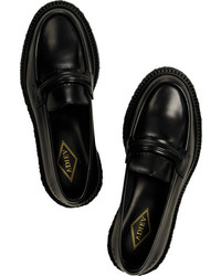 schwarze Leder Slipper