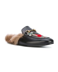 schwarze Leder Slipper von Gucci