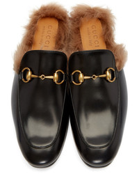 schwarze Leder Slipper von Gucci