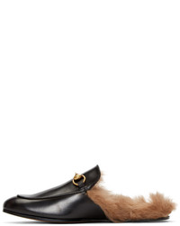 schwarze Leder Slipper von Gucci