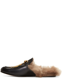 schwarze Leder Slipper von Gucci