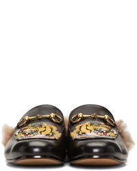 schwarze Leder Slipper von Gucci