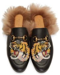 schwarze Leder Slipper von Gucci