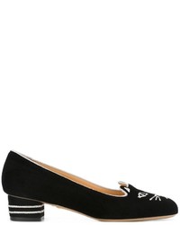 schwarze Leder Slipper von Charlotte Olympia