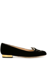 schwarze Leder Slipper von Charlotte Olympia