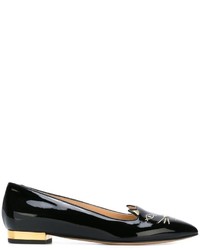 schwarze Leder Slipper von Charlotte Olympia