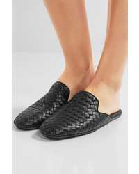 schwarze Leder Slipper von Bottega Veneta