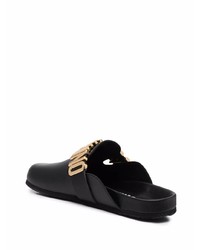 schwarze Leder Slipper von Moschino