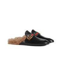 schwarze Leder Slipper von Gucci