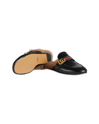 schwarze Leder Slipper von Gucci