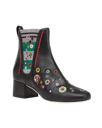 schwarze Leder Stiefeletten mit Blumenmuster von Fendi