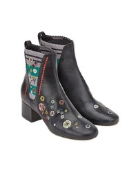 schwarze Leder Stiefeletten mit Blumenmuster von Fendi