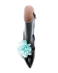 schwarze Leder Stiefeletten mit Blumenmuster von Leandra Medine