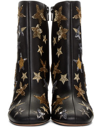 schwarze Leder Stiefeletten mit Sternenmuster von Valentino