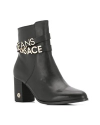 schwarze Leder Stiefeletten von Versace Jeans