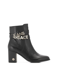 schwarze Leder Stiefeletten von Versace Jeans