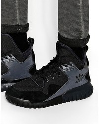 schwarze Leder Turnschuhe von adidas