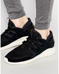 schwarze Leder Turnschuhe von adidas