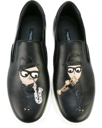 schwarze Leder Turnschuhe von Dolce & Gabbana